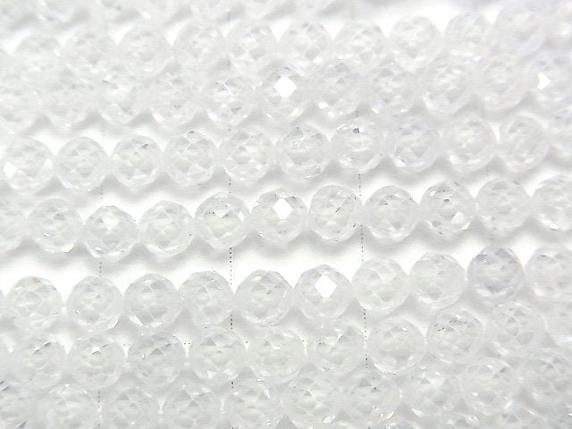 高品質!白色立方氧化鋯 AAA 刻面圓形 4mm 1串珠子 (約14英吋/34公分)