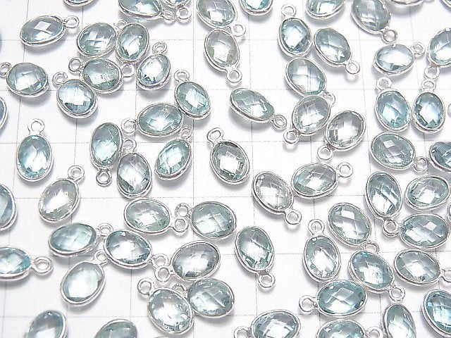 Hochwertiger himmelblauer Topas AAA- Zargenfassung facettierter ovaler 8x6mm Silber925 5 Stück