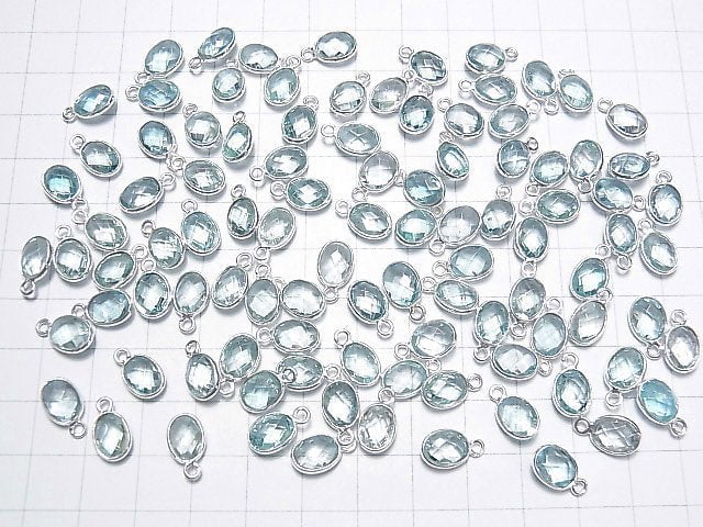 Hochwertiger himmelblauer Topas AAA- Zargenfassung facettierter ovaler 8x6mm Silber925 5 Stück