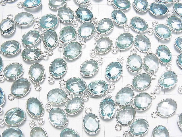 Hochwertiger himmelblauer Topas AAA- Zargenfassung facettiert Oval 9x7mm Silber925 4 Stück