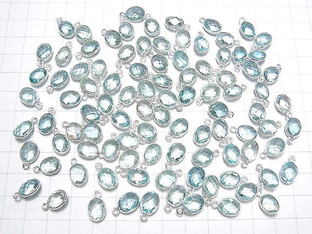 Hochwertiger himmelblauer Topas AAA- Zargenfassung facettiert Oval 9x7mm Silber925 4 Stück