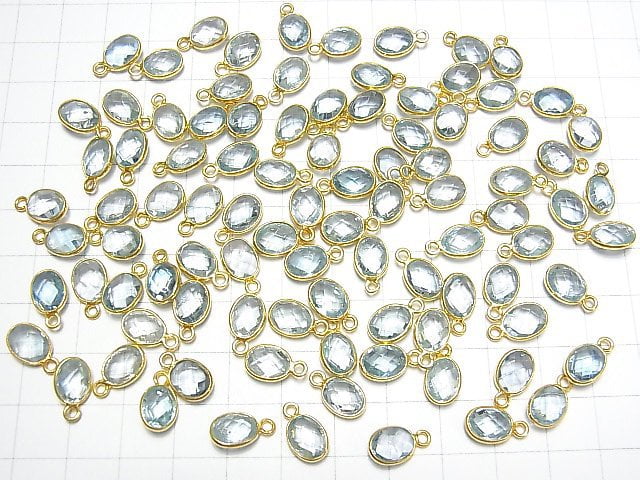 Hochwertiger himmelblauer Topas AAA- Zargenfassung facettierter ovaler 8x6mm 18KGP 5 Stück
