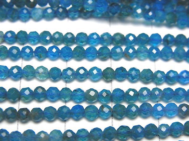 高品質!藍磷灰石 AA++ 切面圓珠 3mm 一串 (約15英吋 / 37公分)