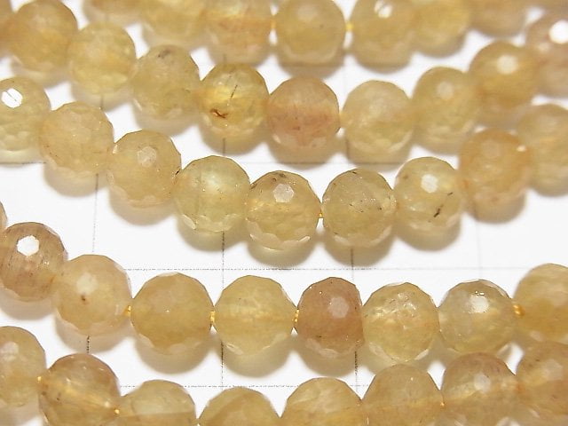 高品質!黃色磷灰石 AA 刻面圓珠 6mm 1串(約15英吋 / 37公分)