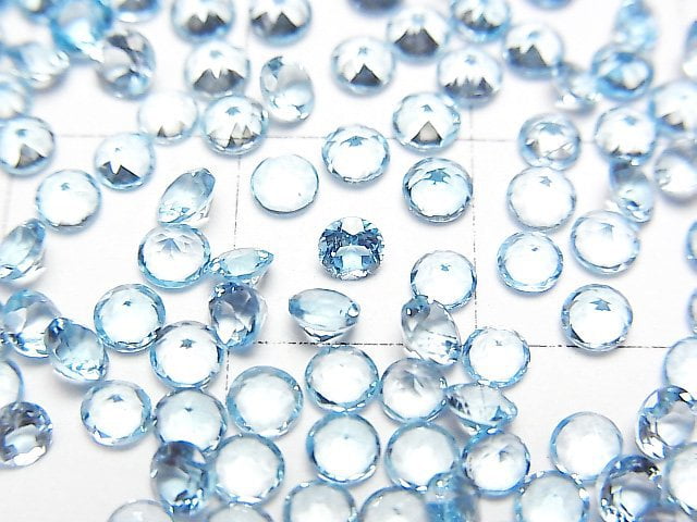 高品質瑞士藍拓帕石 AAA 級 圓形刻面裸石 3x3mm 10顆