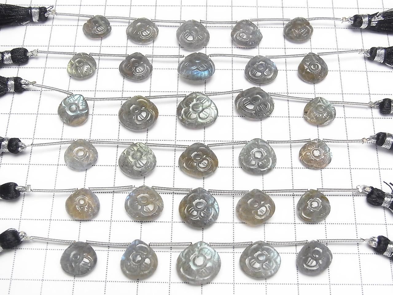 Labradorite AA++ Marron sculpté 1 rang de perles (5pcs)