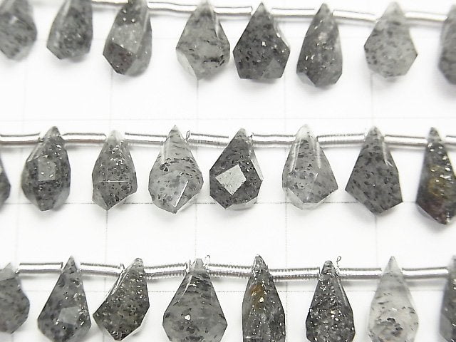 黑砂金石英原石刻面水滴形半串或1串珠子(約6英吋/16公分)