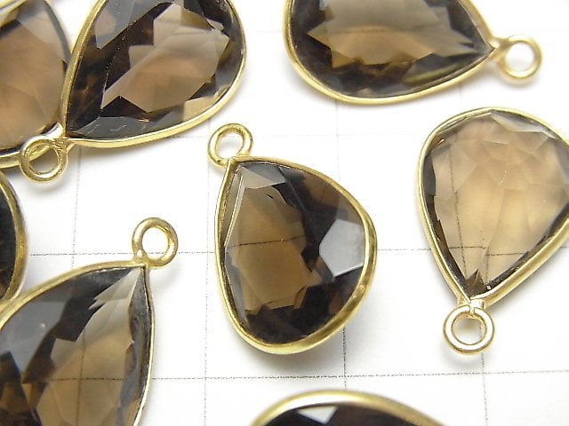 頂級煙水晶 AAA - 梨形刻面馬甲鑲嵌 16x12mm 18KGP 3顆