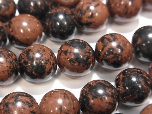 桃花心木黑曜石圓珠 12mm 1串 (約15英吋/36公分)