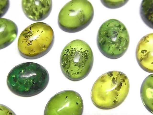 裂紋綠色琥珀橢圓形蛋面 10x8mm 2顆