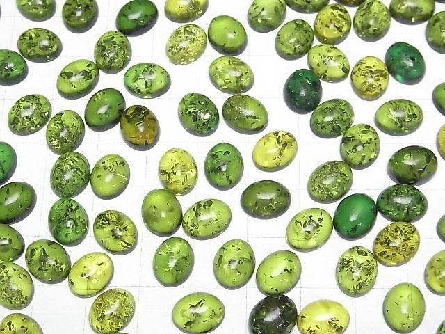 Rissiger grüner Bernstein ovaler Cabochon 10x8mm 2 Stück