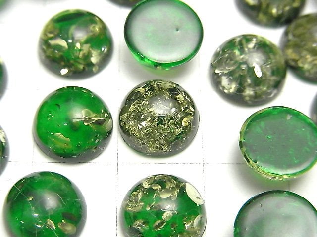 Cracked green color Amber Round Cabochon 10x10mm 2pcs