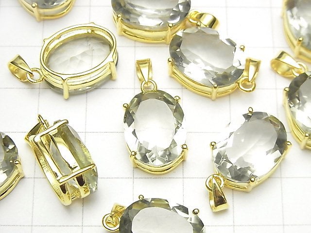 Hochwertiger grüner Amethyst AAA Oval Facettiert Anhänger 16x12mm 18KGP 1 Stück