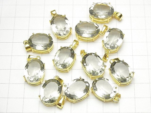 Hochwertiger grüner Amethyst AAA Oval Facettiert Anhänger 16x12mm 18KGP 1 Stück