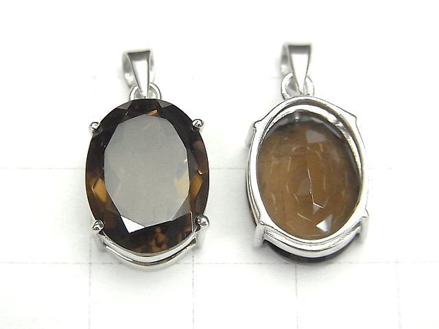 高品質煙燻石英 AAA 橢圓形刻面吊墜 16x12mm 純銀925 1件