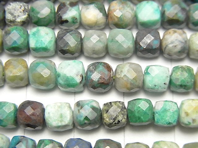 高品質!硅孔雀石 AA+ 立方體 6x6x6mm 半串或一串珠子(約15英吋/38公分)