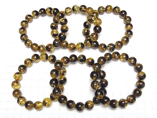 Baltisches Bernstein Rund 12mm Gelb x Schwarz Armband