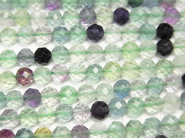 高品質! 多色螢石 AAA 刻面圓珠 5mm 一串(約15英吋 / 37公分)