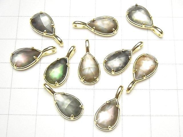 黑貝殼 x 水晶 AAA 密鑲梨形刻面 12x8mm 18KGP 1個