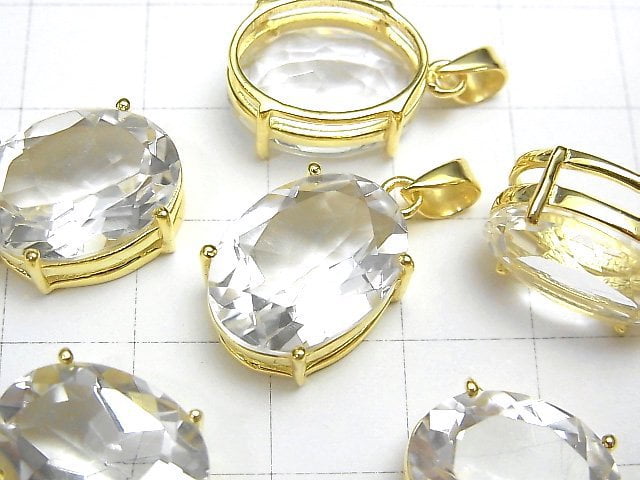 高品質水晶 AAA 橢圓形刻面墜飾 16x12mm 18KGP 1個
