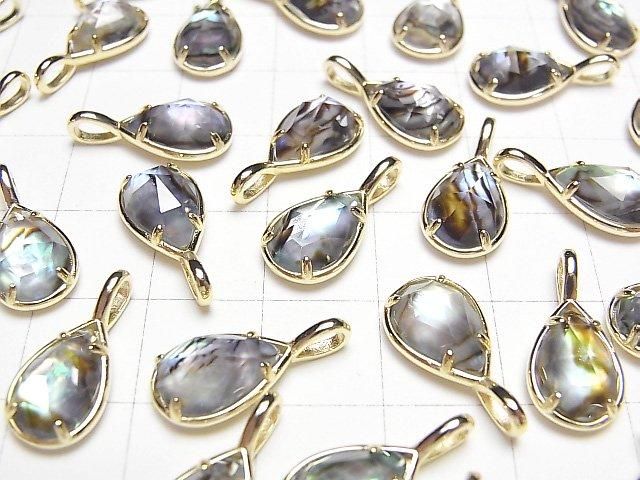 鮑魚殼 x 水晶 AAA 密鑲梨形 12x8mm 18KGP 1個
