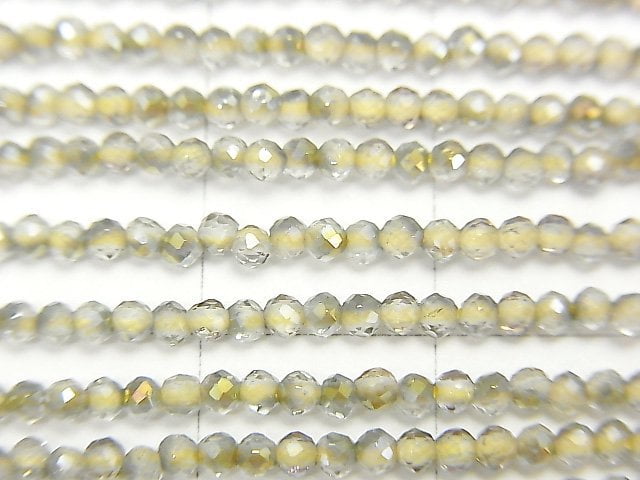 高品質!托帕石 AAA 刻面圓珠 2mm 黃色塗層 1串珠子 (約15英吋 / 37公分)