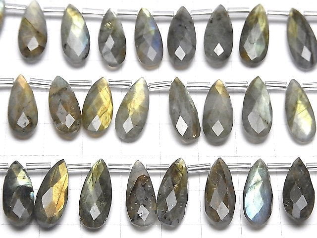 Labradorit AA++ Tropfenform Facettierte Briolette 20x8mm halb oder 1Strang Perlen (18 Stück)