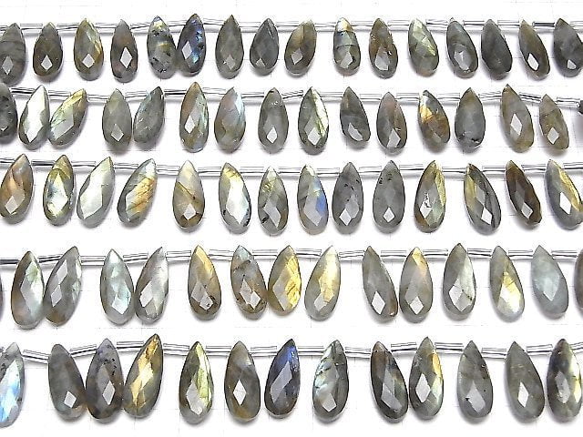 Labradorit AA++ Tropfenform Facettierte Briolette 20x8mm halb oder 1Strang Perlen (18 Stück)
