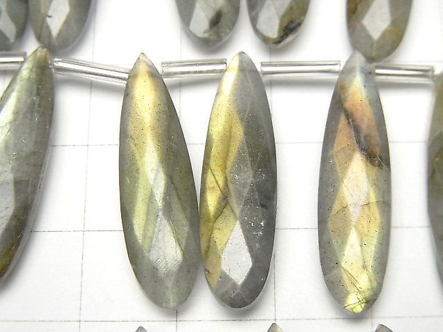 高品質拉長石 AA++ 梨形刻面水滴形 30x8mm 半串或 1 串 (12 顆)