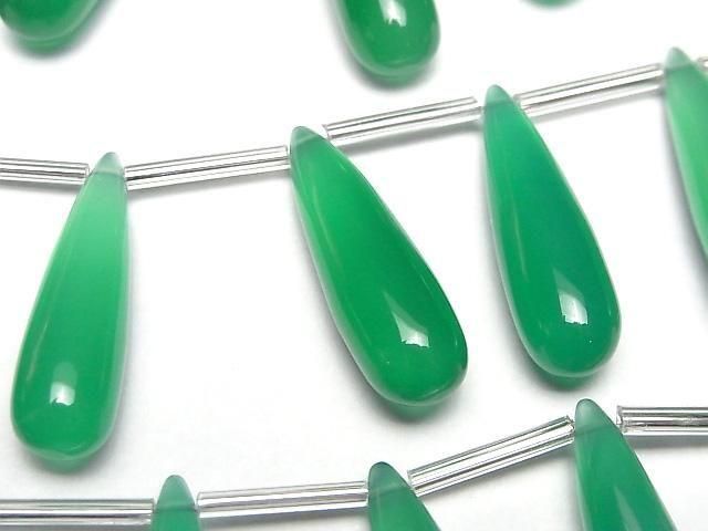 綠瑪瑙 AAA 水滴形(平滑)25x8mm 半串或 1 串(8 顆)