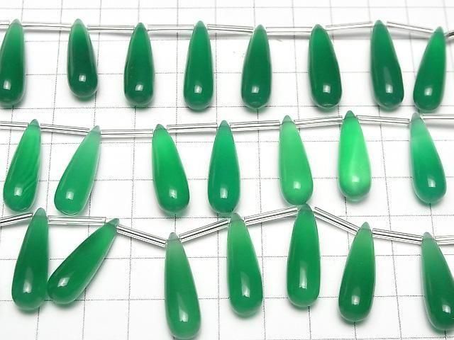 Grüner Onyx AAA Tropfen (glatt) 25x8mm halb oder 1 Strang Perlen (8 Stück)