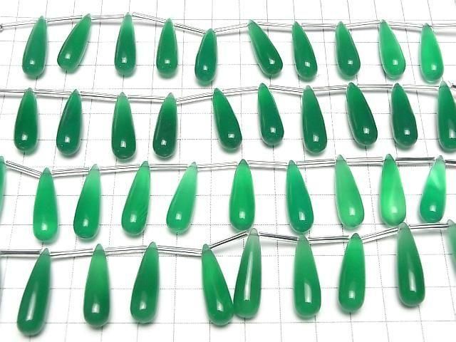 Grüner Onyx AAA Tropfen (glatt) 25x8mm halb oder 1 Strang Perlen (8 Stück)