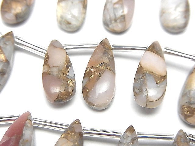 銅粉紅蛋白石 AAA 梨形 (平滑) 15x6 公釐 半串或 1 串 (8 顆)