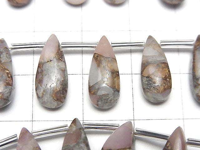 銅粉紅蛋白石 AAA 梨形 (平滑) 15x6 公釐 半串或 1 串 (8 顆)