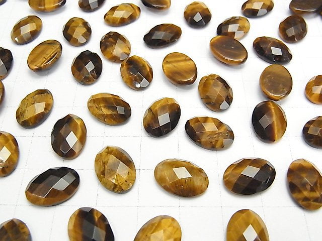Gelber Tigerauge AAA Oval Facettiert Cabochon 14x10mm 2 Stück