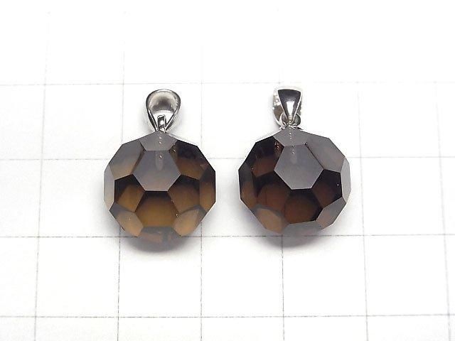 茶晶 AAA 級「巴克球」刻面圓形 14mm 吊墜 純銀925 1件