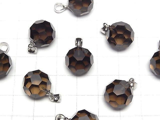 Rauchquarz AAA "Bucky Ball" Facettiert Runde 14mm Anhänger Silber925 1Stück