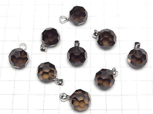 Rauchquarz AAA "Bucky Ball" Facettiert Runde 14mm Anhänger Silber925 1Stück