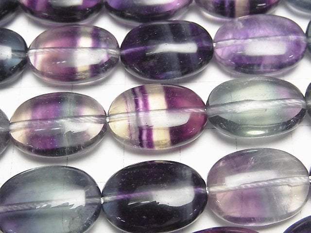 蒙古多彩螢石 AAA 橢圓 18x13x7 公釐 半串或1串珠子 (約15英吋 / 36公分)