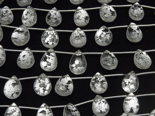 Triplet Kristall AAA Birnenform Facettierte Briolette Silber 1Strang Perlen (ca. 7 Zoll / 18 cm)