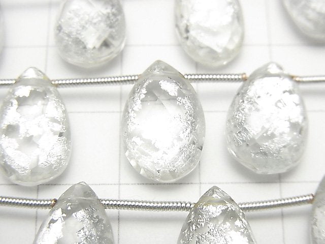 三聯刻面梨形AAA級水晶銀色串珠1串(約7英吋/18公分)