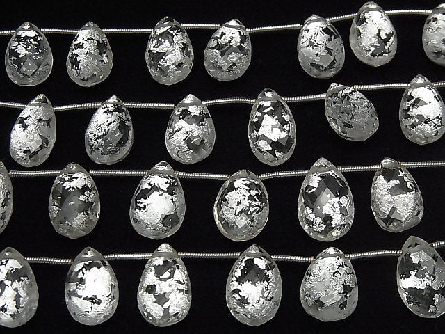Triplet Kristall AAA Facettierte Birnenform Silber 1Strang Perlen (ca. 7 Zoll / 18 cm)