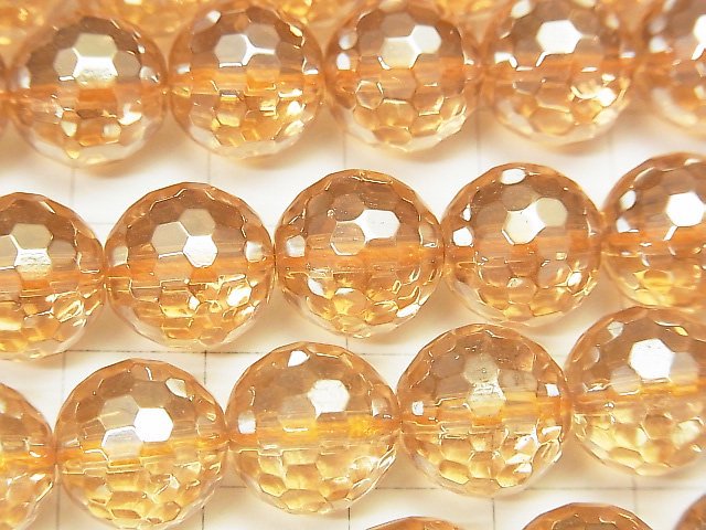 香檳光暈水晶石英 AAA 128切面圓珠 12毫米 1/4 或 1串珠子 (約15英吋/37公分)