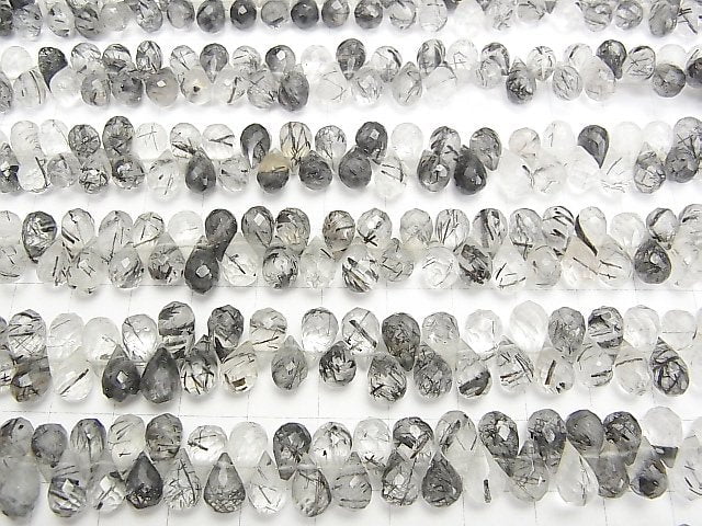 Hochwertiger Turmalinquarz AAA- Tropfenform Facettierte Briolette 1 Strang Perlen (ca. 7 Zoll / 18 cm)