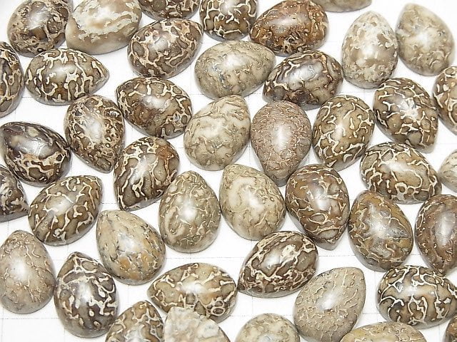 Marokkanischer Dinosaurierknochenfossil Birnenform Cabochon 14x10mm 4 Stück