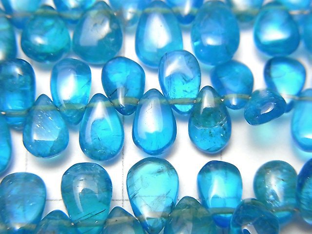 高品質霓虹藍磷灰石 AAA 梨形(光滑)半串或 1 串珠子(約 7 英吋/18 公分)