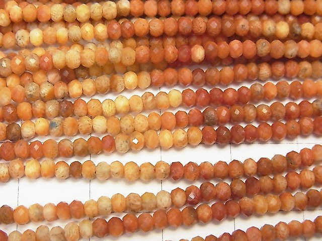 高品質!海綿珊瑚刻面鈕扣圓珠 3x3x2mm 一串珠子 (約15英吋/38公分)