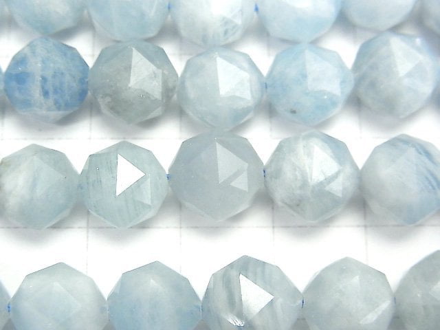 高品質!海藍寶石 AA+ 星刻面圓珠 10mm 半串或 1 串珠子 (約 15 英寸 / 37 公分)
