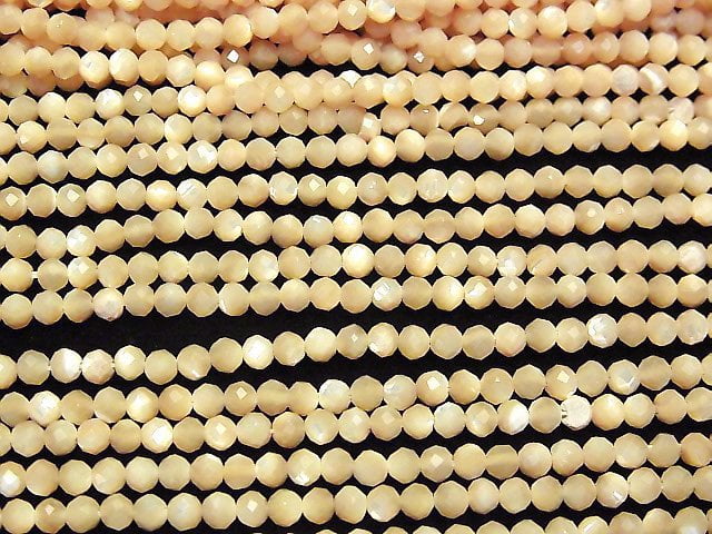 Hochwertig! Muschelkern MOP Beige Facettierte Runde 3mm 1Strang Perlen (ca. 15 Zoll / 37 cm)