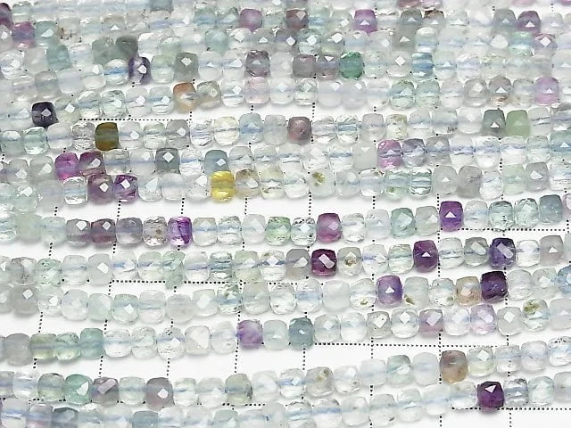 High Quality! Multicolor Fluorite AA+ Cube Shape 4x4x4mm half or 1strand beads (aprx.15inch / 37cm)